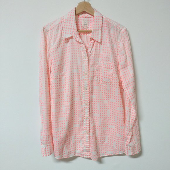 GAP Tops - Gap The Fitted Boyfriend Shirt Med Tall MT Neon Pink White Polka Dot 100% Cotton